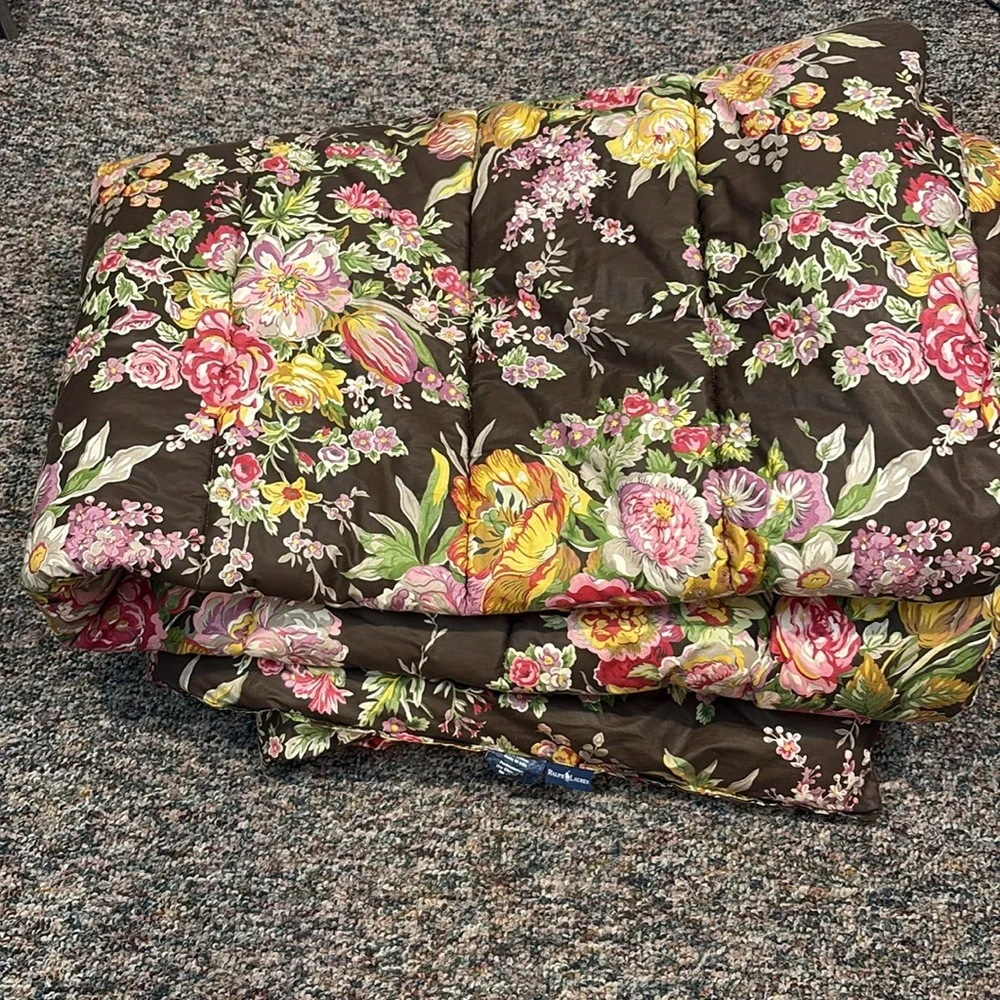 Vintage Rare Ralph Lauren Chocolate Brown Floral Reversible Twin Comforter